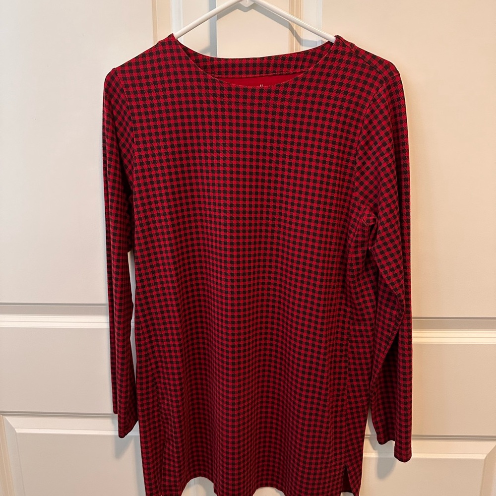 J. Jill women’s sz. M Red and Black Checkered Long Sleeve Tunic Top